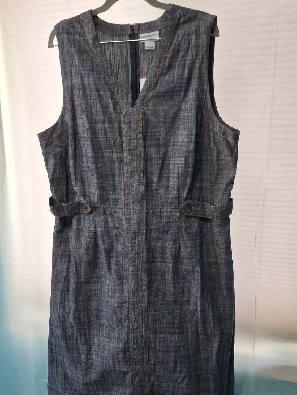 Liz Claiborne Blue Sleeveless Chambray Shift Dress 100% Cotton Nwt